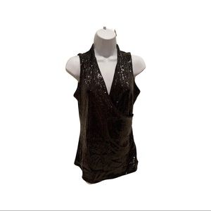 WHBM Black Sequin Crisscross Tank Small